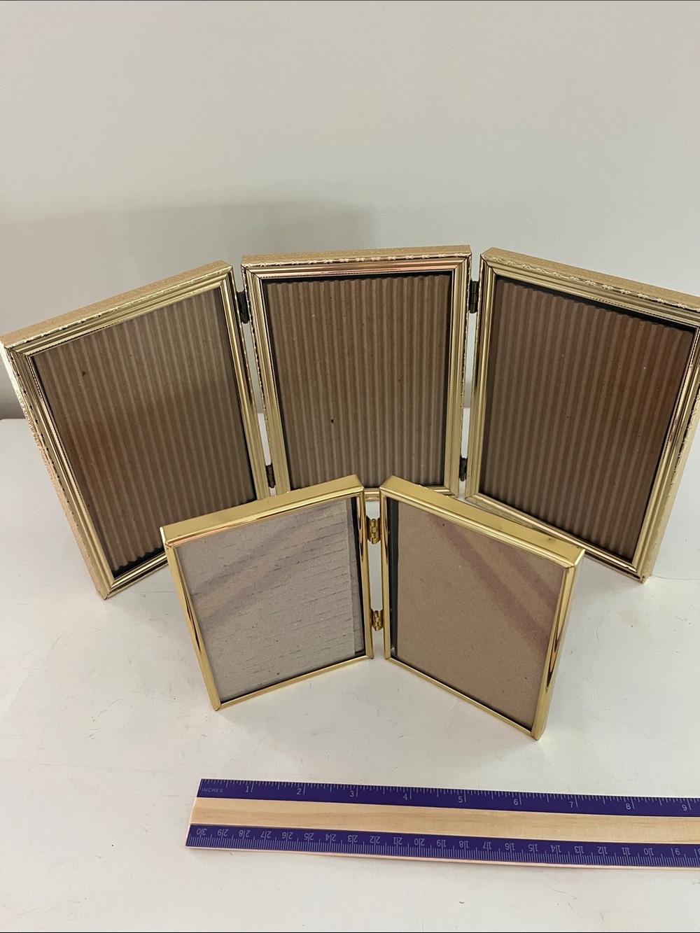 Double and triple folding gold frames- triple is 5x7, double is 3x5 inches